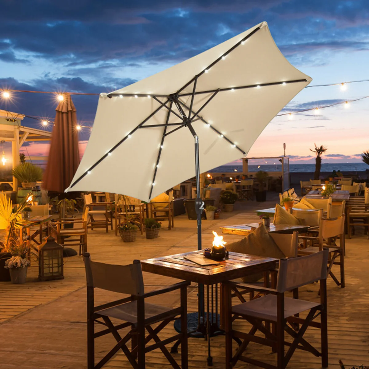 9' Solar LED Lighted Patio Table Umbrella
